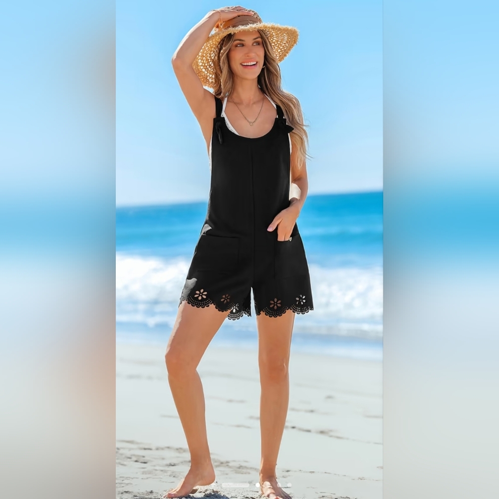 CUPSHE Black Lace Trim Women's Swim Cover-Up XL